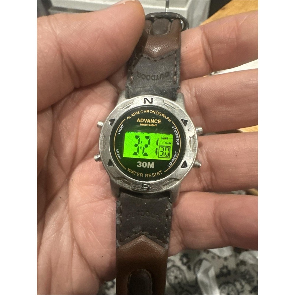 Vintage Advance LCD Mens Digital Watch 30M WR 31mm New Battery Fit 7.5 Rare Runs